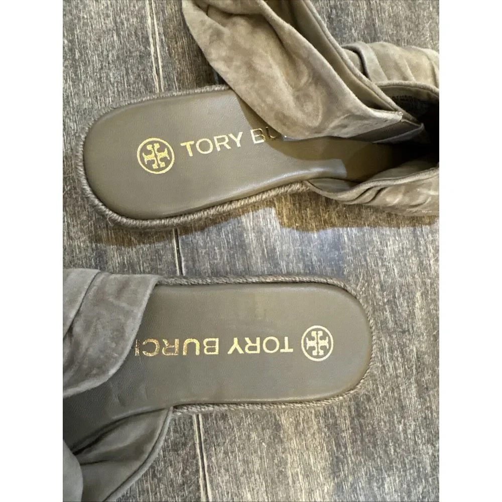 TORY BURCH SLING BACK SUEDE ESPADRILLE‎ SANDALS Colir Leccio SIZE 7 Boho Ruched